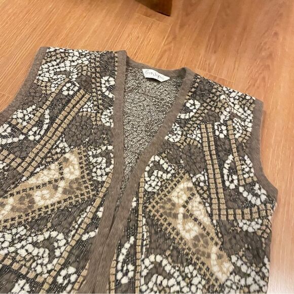 Vintage Made in France Mosaic Wool Vest Brown - Picture 10 of 13